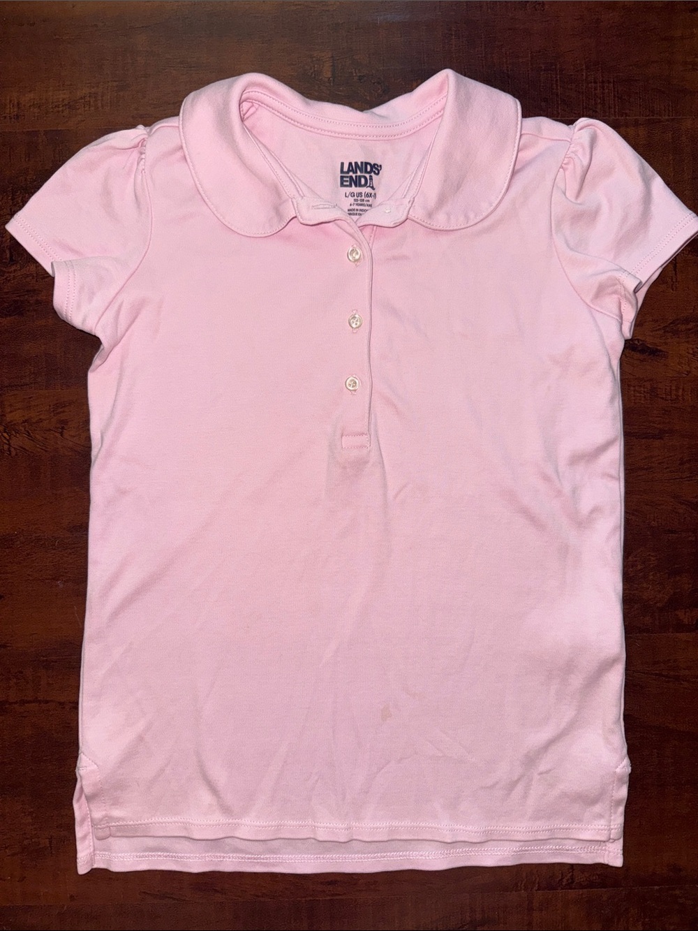 Lands' End Light Pink Girls' Peter Pan Collar Polo size L (6x-7)